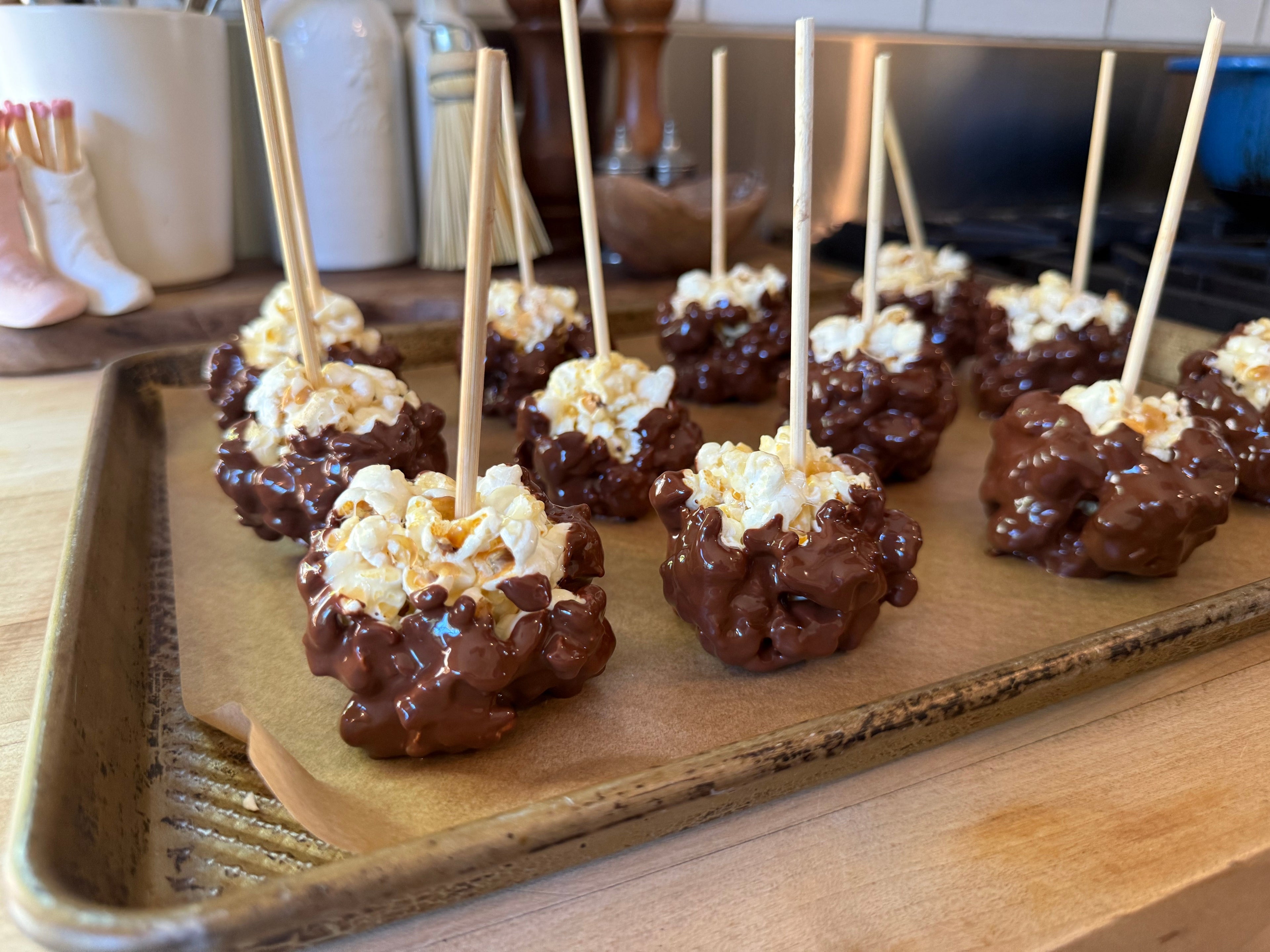 Marshmallow Popcorn Pops (Chocolate-Dipped): As Seen on The Ranch Table