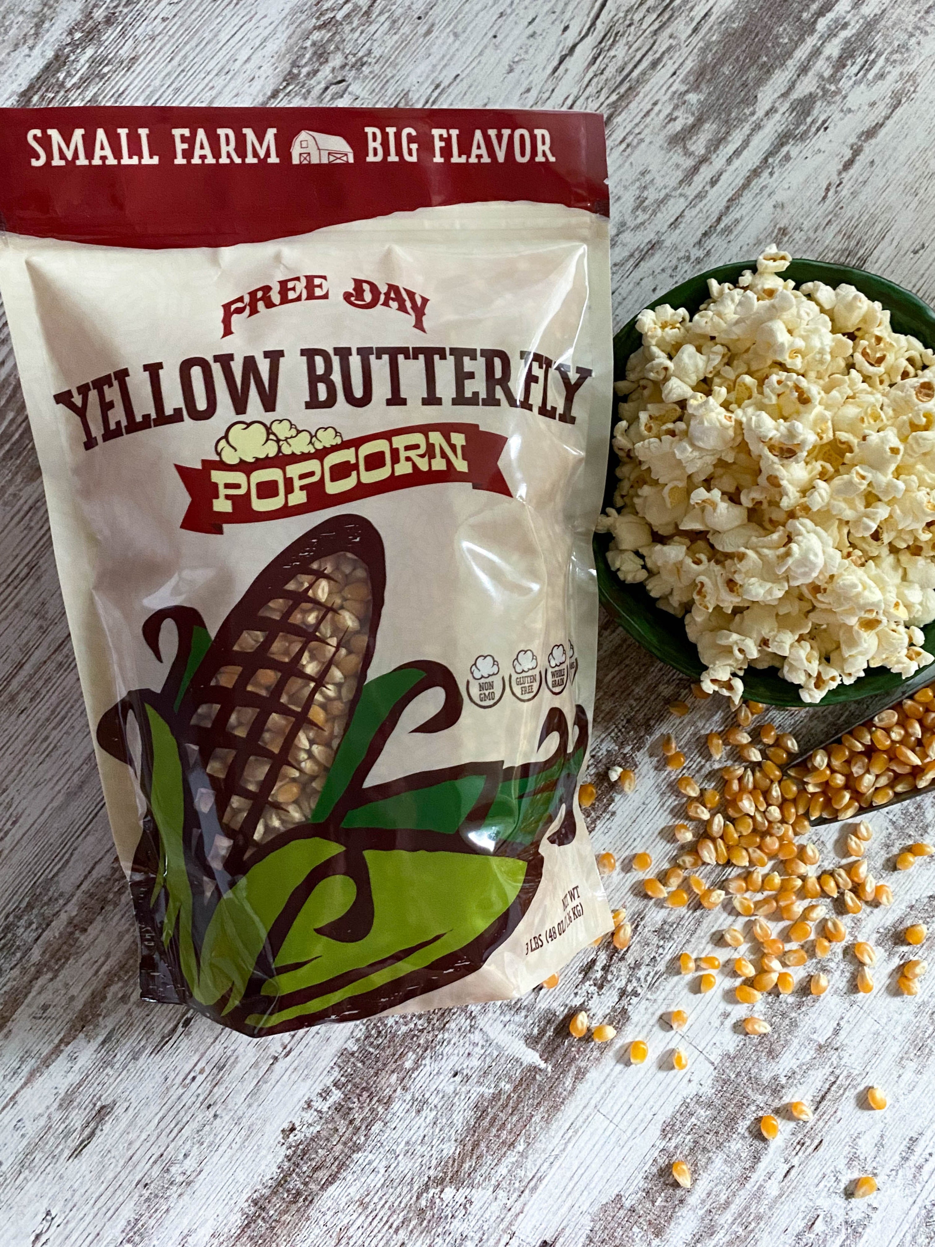Yellow Butterfly Popcorn, 3 lb (48 oz) pouch – Free Day Popcorn Company